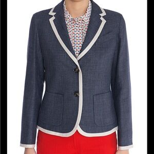 Weekend Max Mara wool linen blazer blue white piping nautical size 2